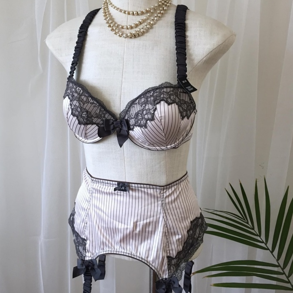 Vintage Pin-Stripe Lingerie Set (Bra + Garter) - Picture 2 of 5